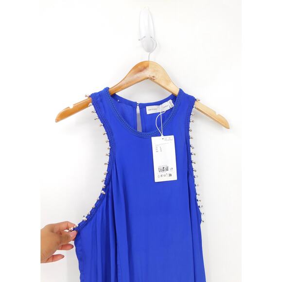 NWT H&M Studio Deep Blue Sleeveless Beaded Detail Maxi Dress Size Large - Picture 4 of 8